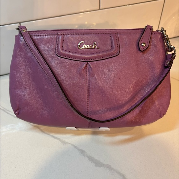 Coach Handbags - Coach Ashley Leather Wristlet Clutch Bag in Purple with Silver Logo